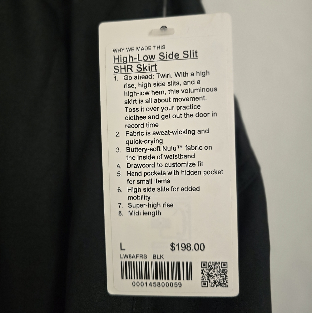 NWT Lululemon High-Low Side Slit SHR Skirt BLK Size L - Picture 2 of 8